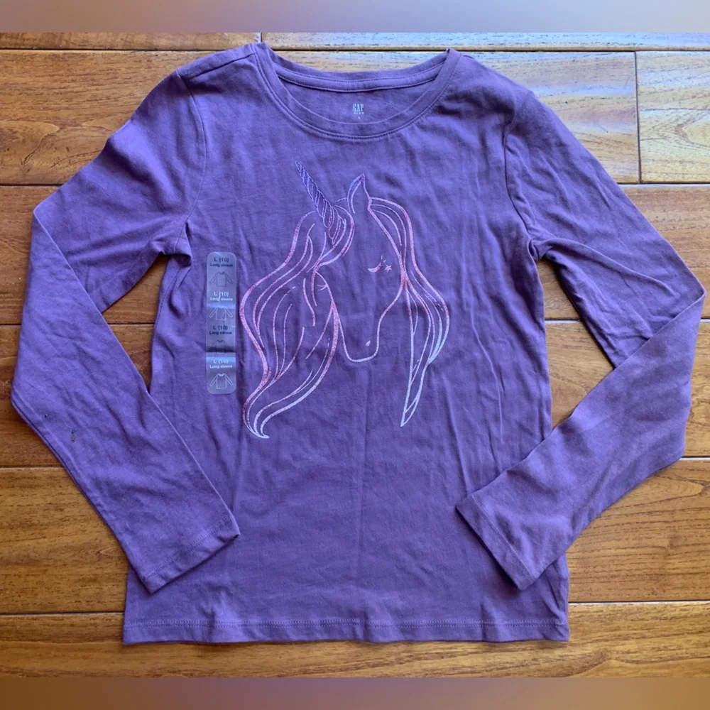 GAP KIDS T-Shirt bundle girls L (10/12) Purple Ombre Sparkle Unicorn Long Sleeve